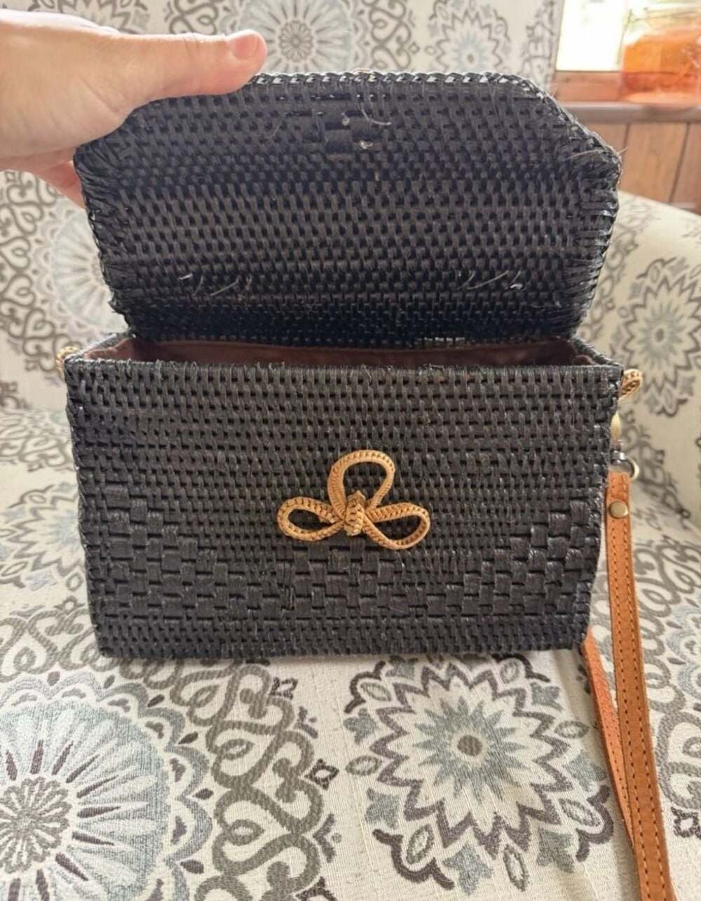 POPPY + SAGE Rattan Crossbody with Top Handle Black - Picture 5 of 8